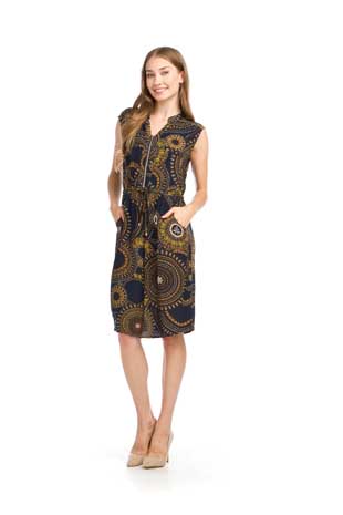 PD-16532 - MEDALLIOM PRINT ZIP DETAIL SHORT DRESS WITH POCKETS & TIE WAIST - Colors: AS SHOWN - Available Sizes:XS-XXL - Catalog Page:19 